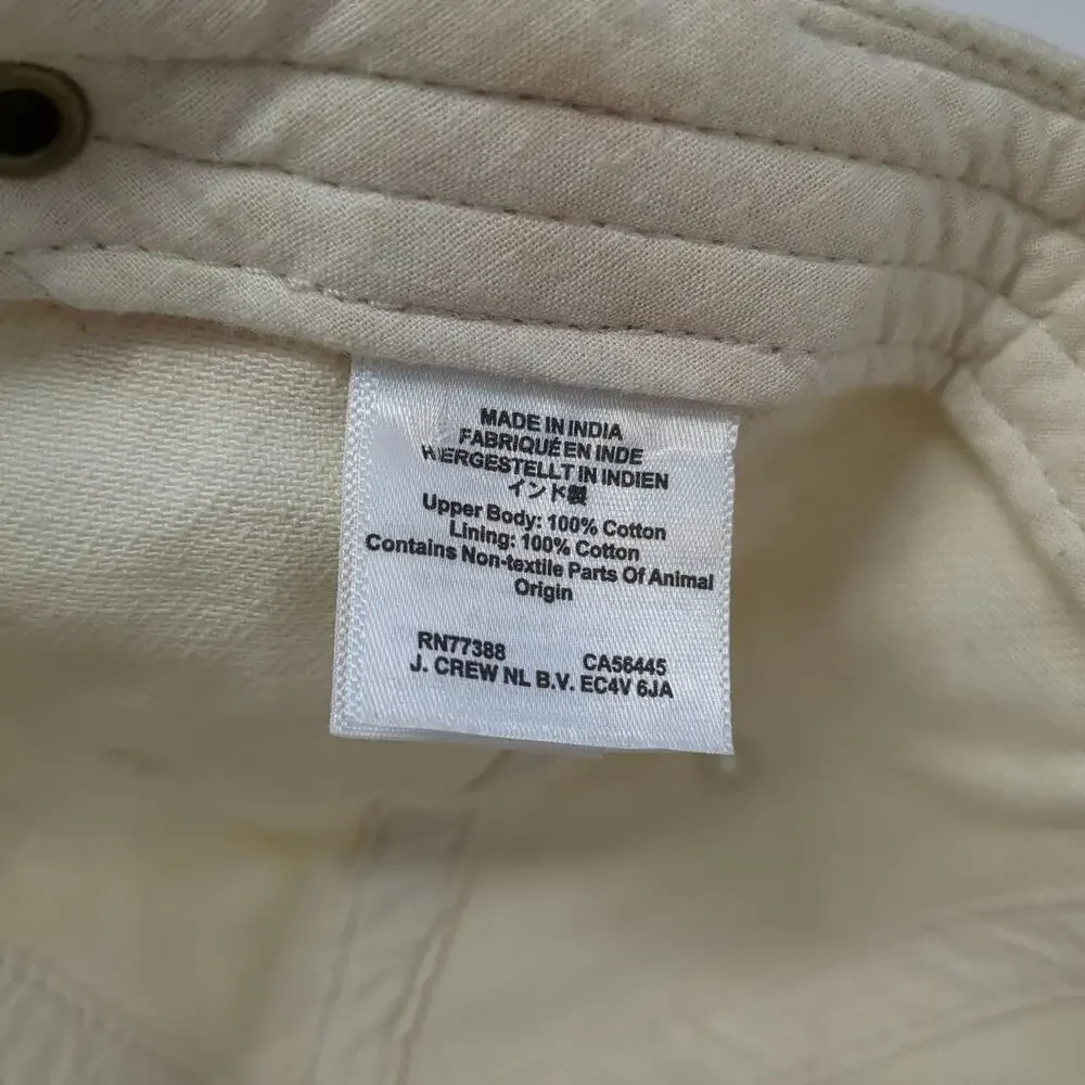 J. Crew Baseball Cap Beige One Size Leather Strapback Brass Buckle Cotton Hat